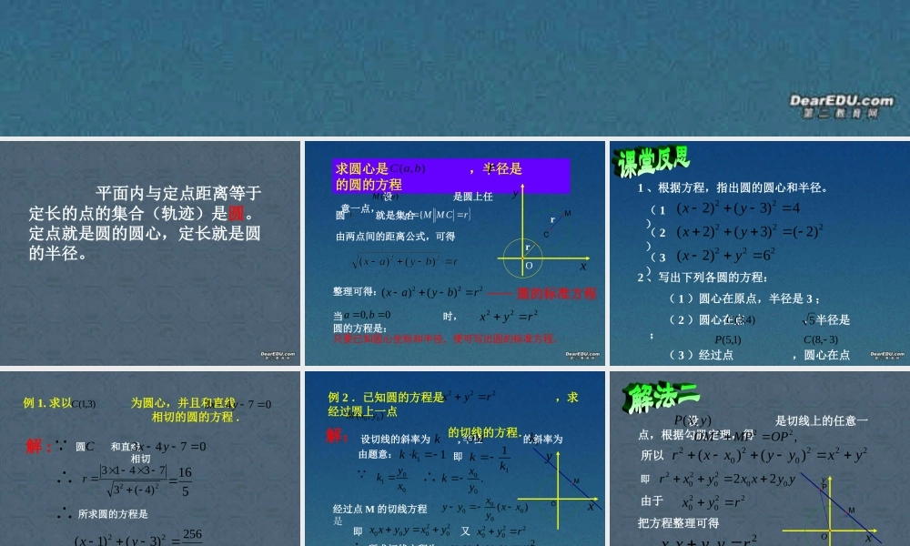 圆的方程 高二数学圆的方程课件(含ppt,视频文件,几何画板)人教版 高二数学圆的方程课件(含ppt,视频文件,几何画板)人教版