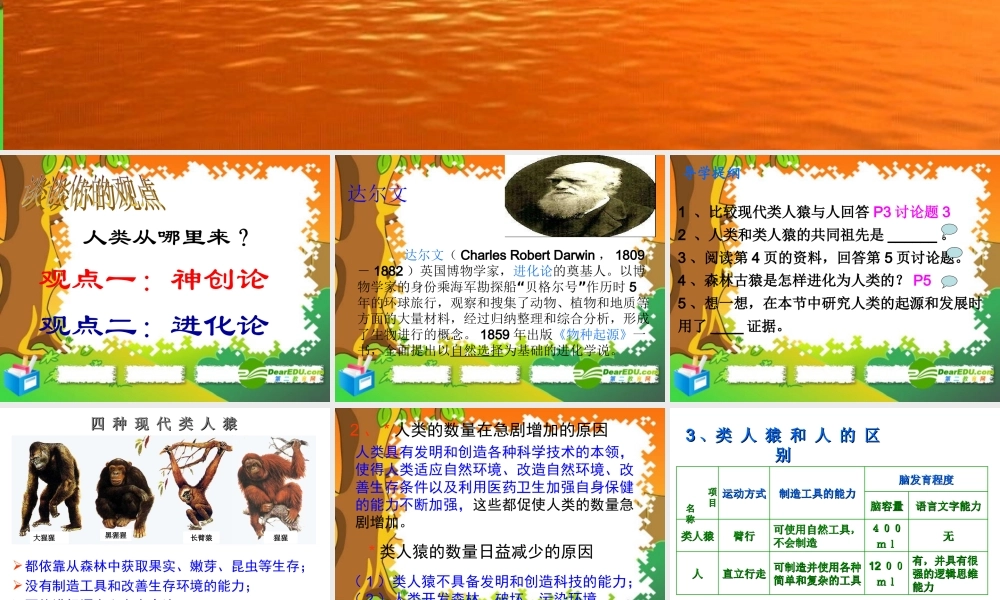 七年级生物下册：第四单元第一章第一节人类的起源和发展3课件 人教版 课件