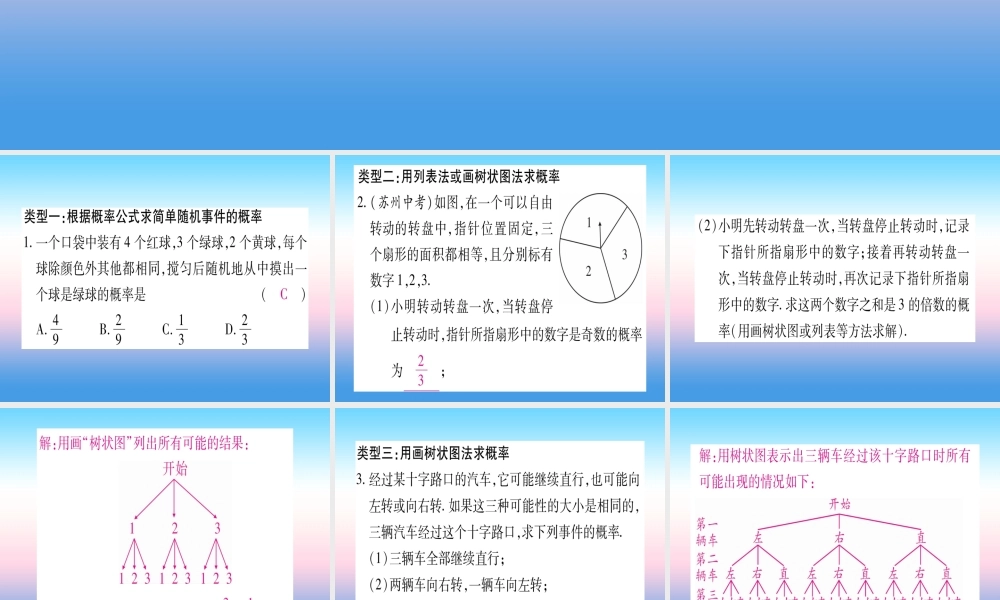 九年级数学下册 小专题(十)概率的几种求法作业课件 (新版)湘教版 课件