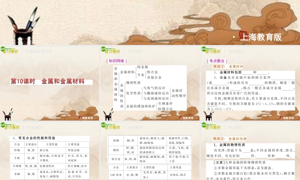 中考化学复习方案 第5章金属与矿物配套课件 上教版 课件