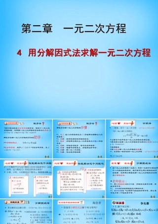 九年级数学上册 24 用分解因式法求解一元二次方程课件 (新版)北师大版 课件
