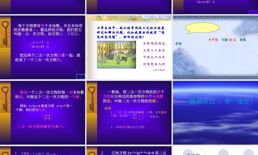 七年级数学二元一次方程组和它的解课件