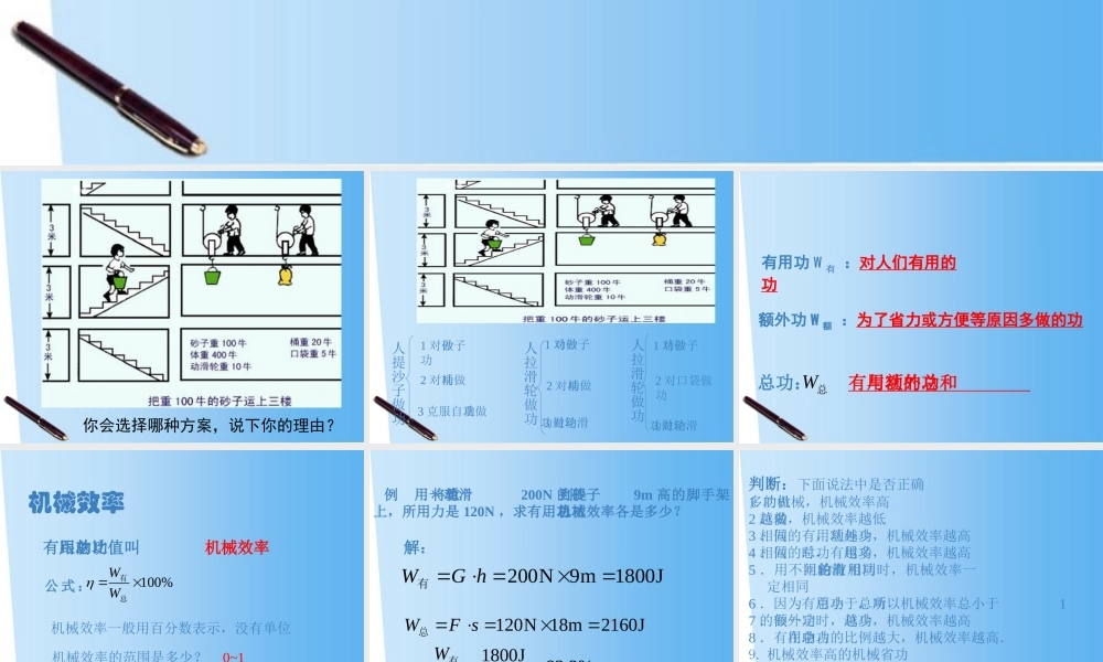 八年级物理上册 第九章第五节，提高机械效率的课件 沪科版 课件