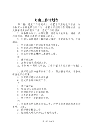 月度工作计划表