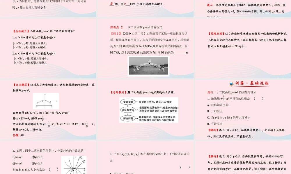九年级数学下册 第26章二次函数 261二次函数及其图象 2二次函数yax2的图象习题课件 新人教版 课件