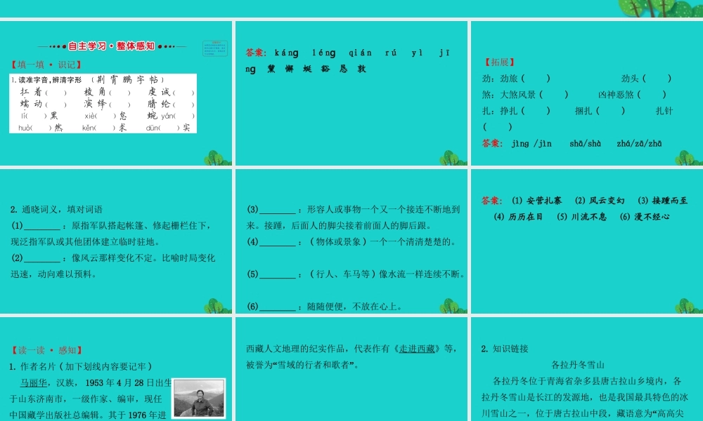 八年级语文下册 第五单元 18在长江源头各拉丹冬习题课件 新人教版 课件