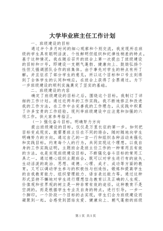 大学毕业班主任工作计划
