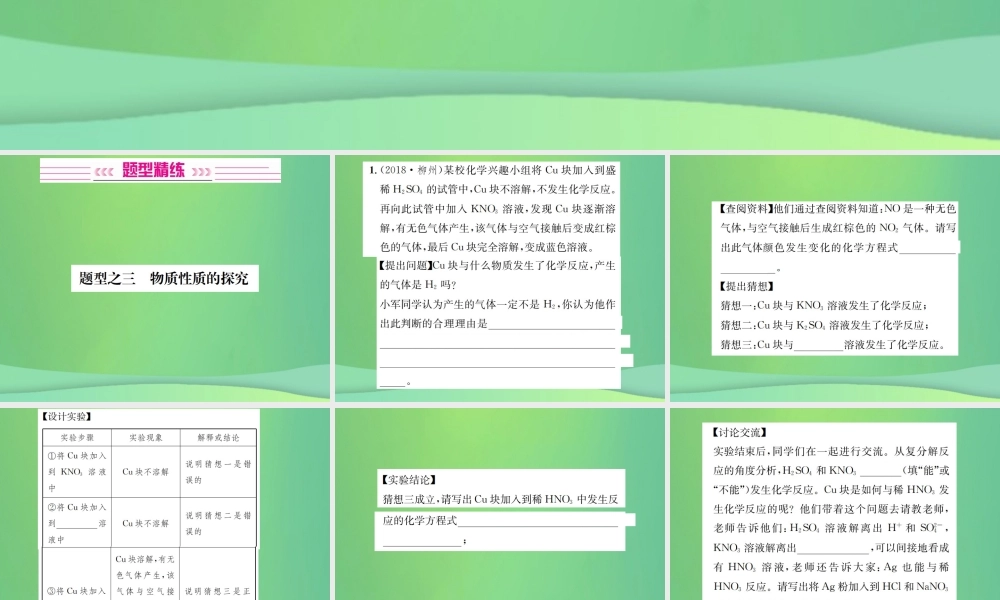 中考化学总复习 中考6大题型轻松搞定 题型复习(四)实验探究题之三 物质性质的探究课件