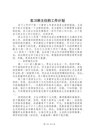 实习班主任的工作计划
