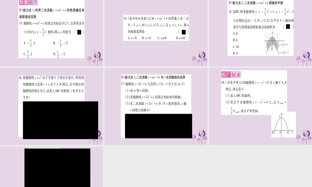 九年级数学上册 第二十二章 二次函数 221 二次函数的图象和性质 2213 第1课时 二次函数yax2k的图象和性质作业课件 (新版)新人教版 课件