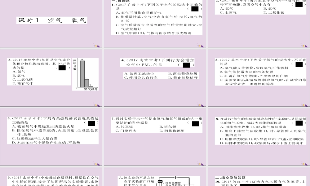 中考化学复习 第一编 教材知识梳理篇 模块一 身边的化学物质 课时1 空气 氧气课件