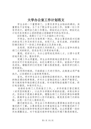 大学办公室工作计划范文