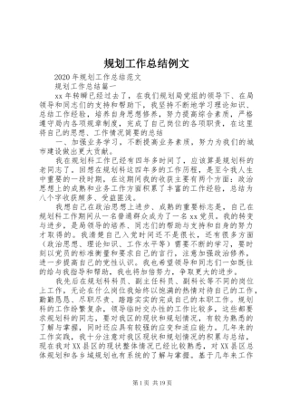 规划工作总结例文