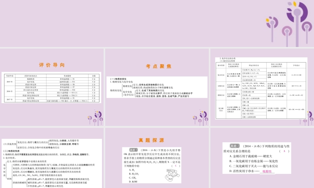 中考化学总复习 第二部分 专题提升 专题1 物质构成的奥秘 三 物质的变化和性质课件