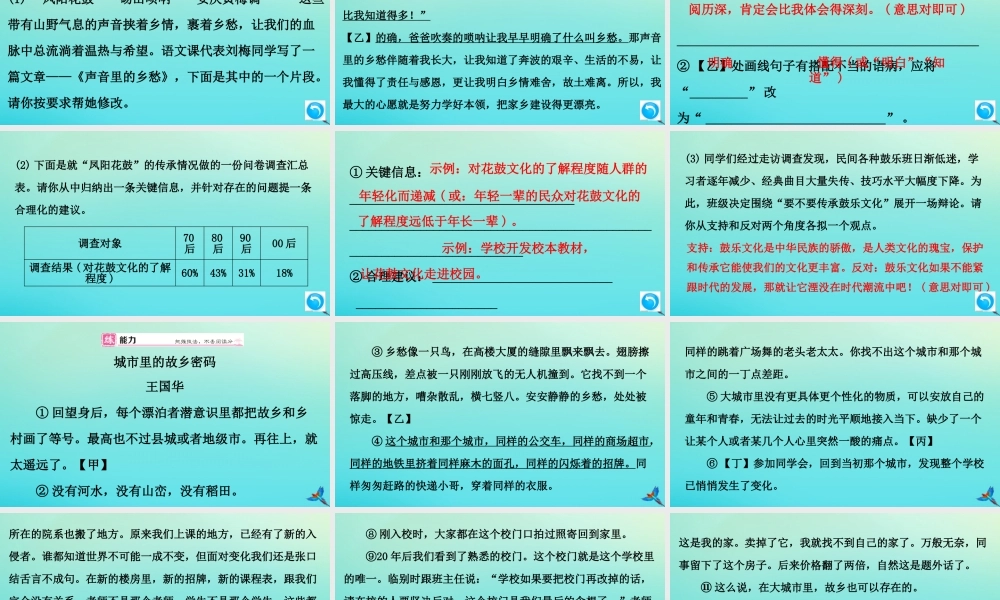 九年级语文上册 第一单元 3 乡愁作业课件 新人教版 课件