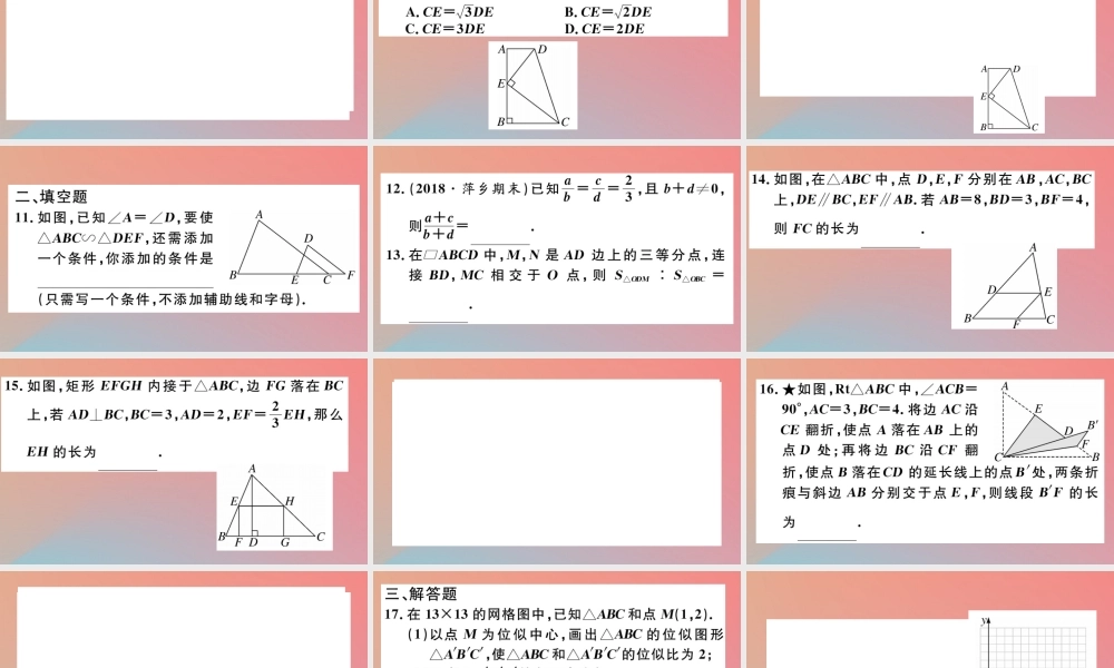 九年级数学下册 九上 复习专项训练四 图形的相似习题讲评课件 (新版)北师大版 课件