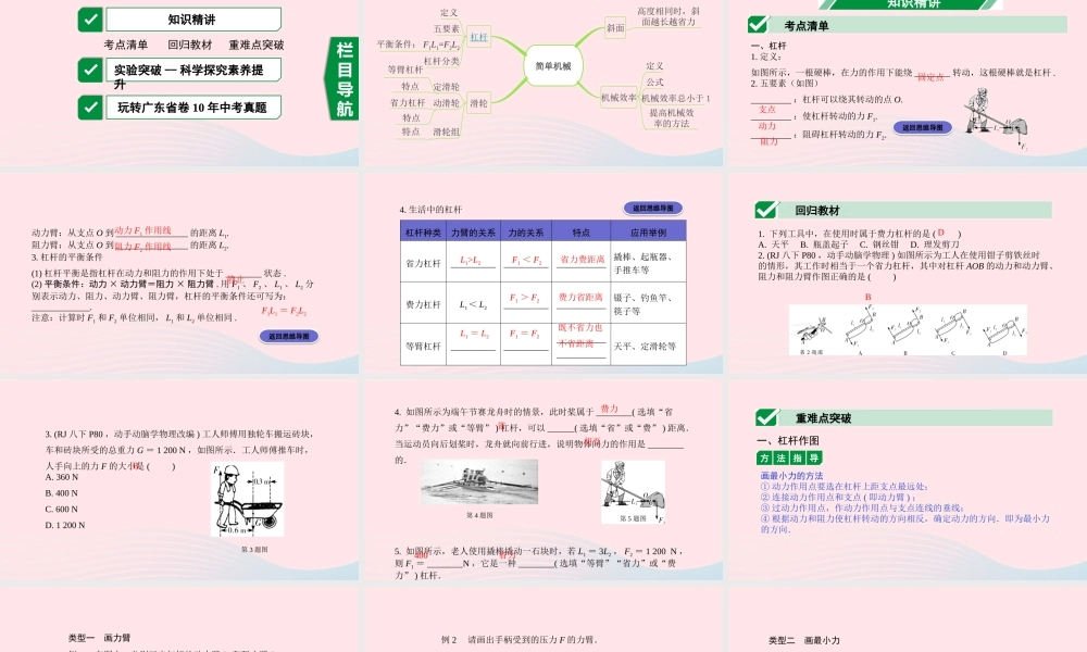 广东省中考物理一轮复习 第十二讲 简单机械 命题点1 杠杆课件