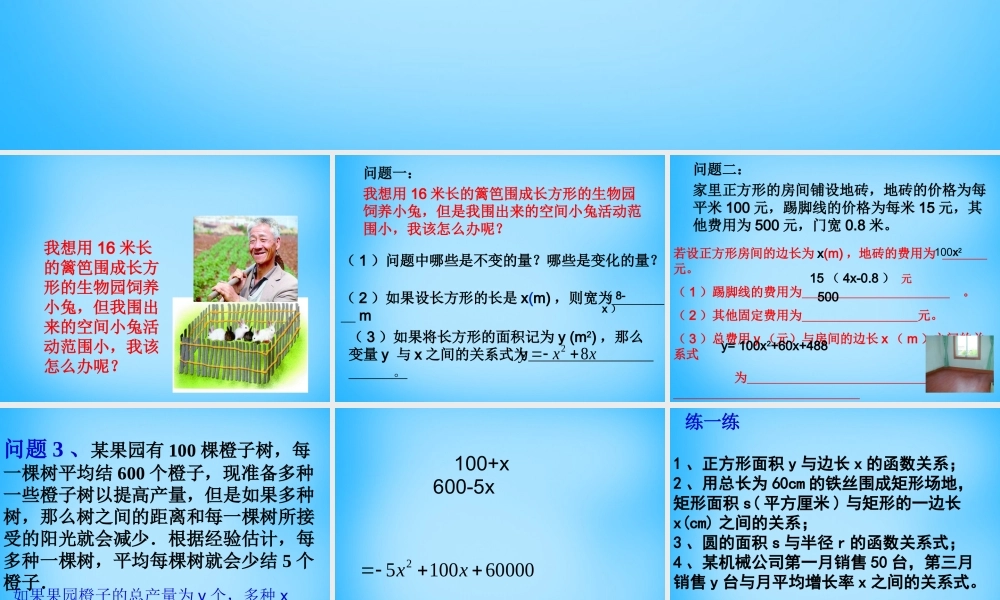 九年级数学下册 51 二次函数课件1 (新版)苏科版 课件