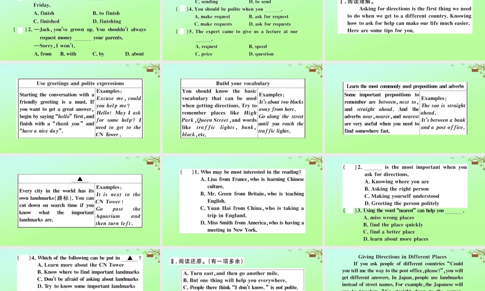 九年级英语全册 Unit 3 Could you please tell me where the restrooms are Self Check作业课件 (新版)人教新目标版 课件