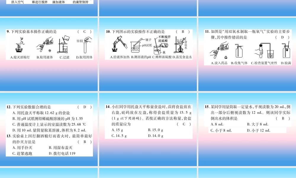 中考化学复习 第1编 教材知识梳理篇 第1单元 走进化学世界 第2讲 实验基本操作(精练)课件