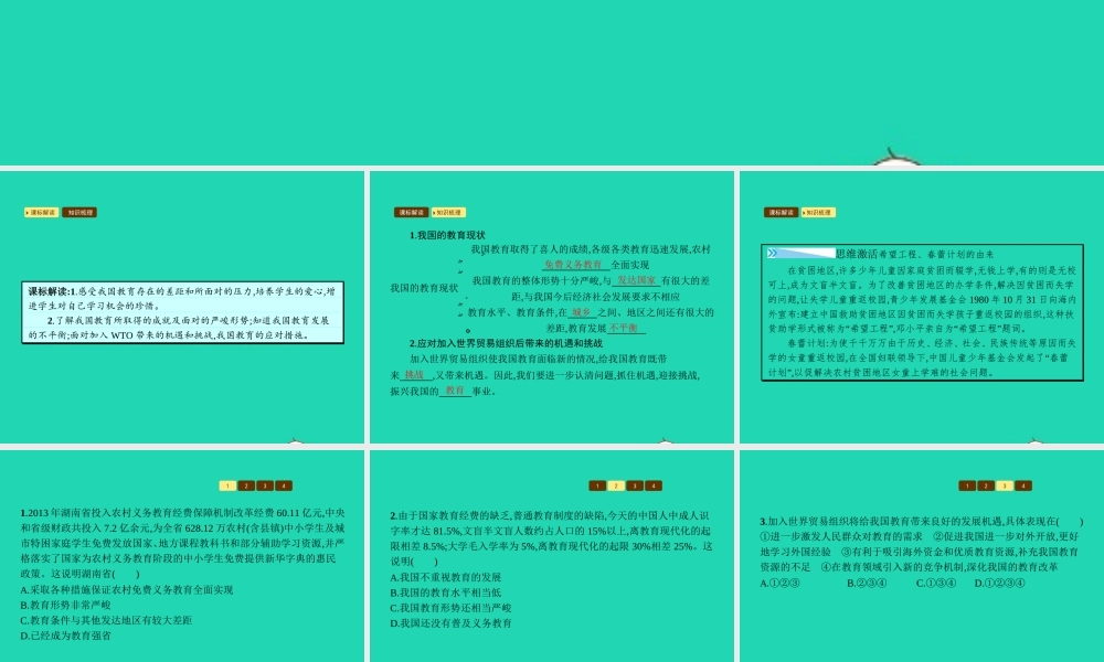 九年级政治全册 第三单元 发展科技 振兴教育 第二节 教育振兴民族 第2框 我国教育的现状课件 湘教版 课件