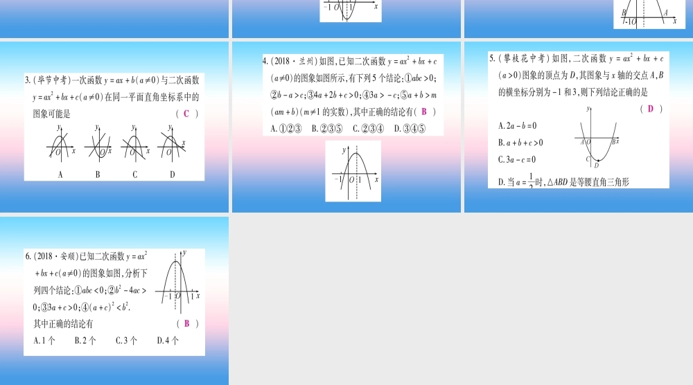 九年级数学下册 小专题(五)二次函数的图象与字母系数之间的关系课堂导练课件(含中考真题)(新版)北师大版 课件