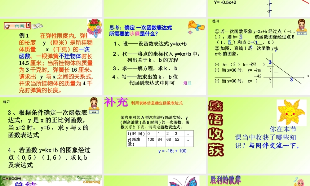 八年级数学上册 第六章第四节确定一次函数表达式课件 北师大版 课件