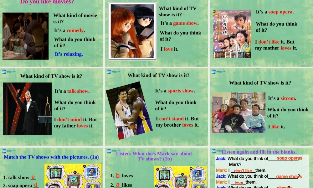 中学七年级英语上册 Unit 9 What do you think of game shows？Section A1课件 鲁教版 课件