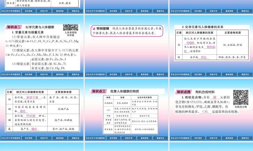 中考化学复习 第1编 教材知识梳理篇 第12单元 化学与生活(精讲)课件