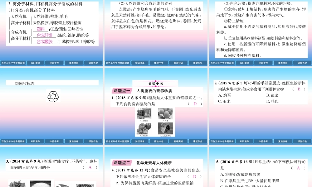 中考化学复习 第1编 教材知识梳理篇 第12单元 化学与生活(精讲)课件