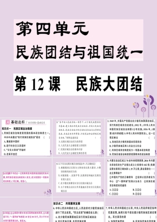 春八年级历史下册 第四单元 民族团结与祖国统一 第12课 民族大团结同步训练课件 新人教版 课件