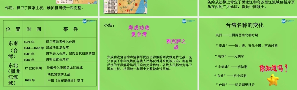 初中七年级历史下册 第18课 收复台湾和抗击沙俄课件 新人教版 课件