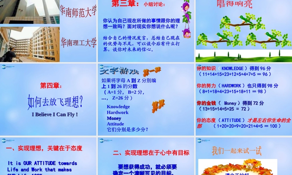 中学主题班会(放飞理想 展翅飞翔)课件