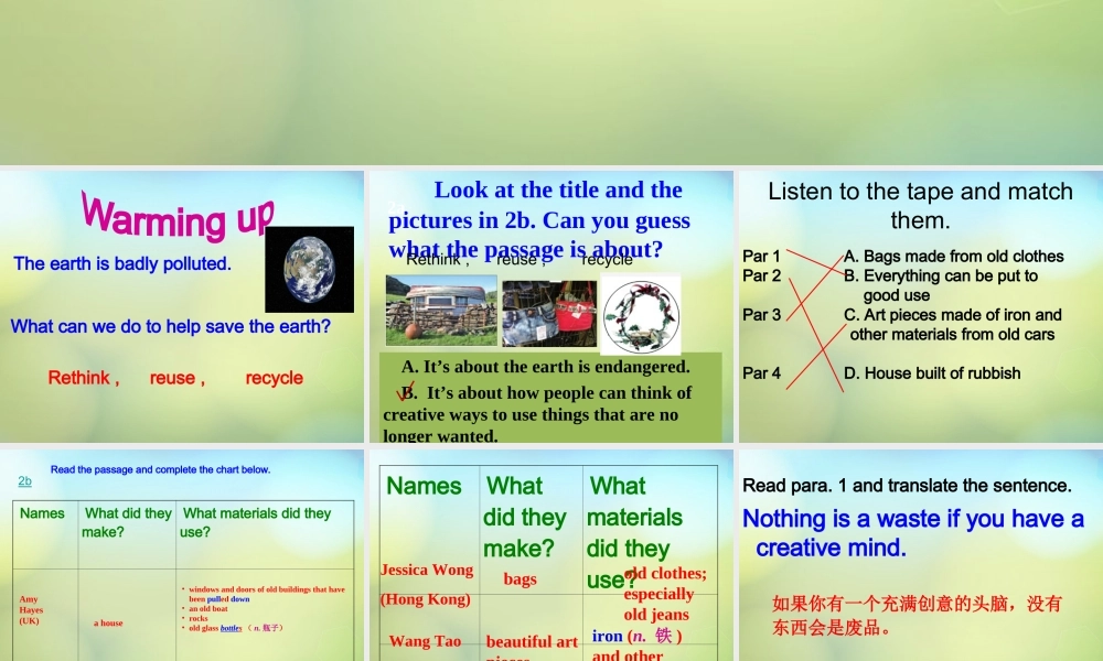 九年级英语全册(Unit 13 We are trying to save the earth Section B(2a 2e))课件 (新版)人教新目标版 课件