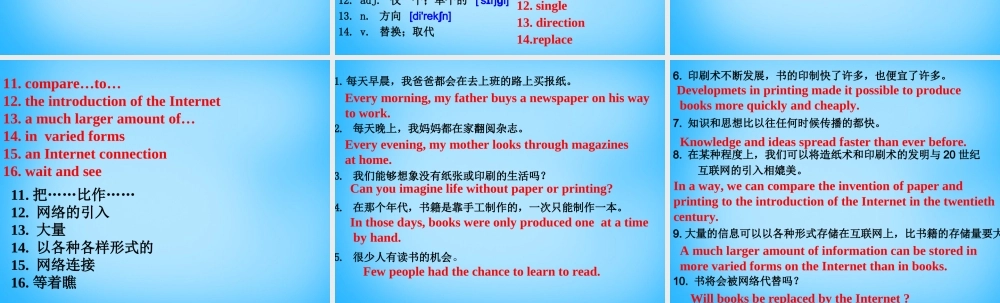 九年级英语上册 Module 9 Unit 1 Will computers be used more than books in the future单词短语句子课件 (新版)外研版 课件