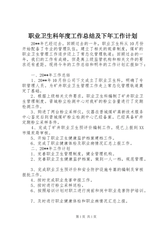 职业卫生科年度工作总结及下年工作计划