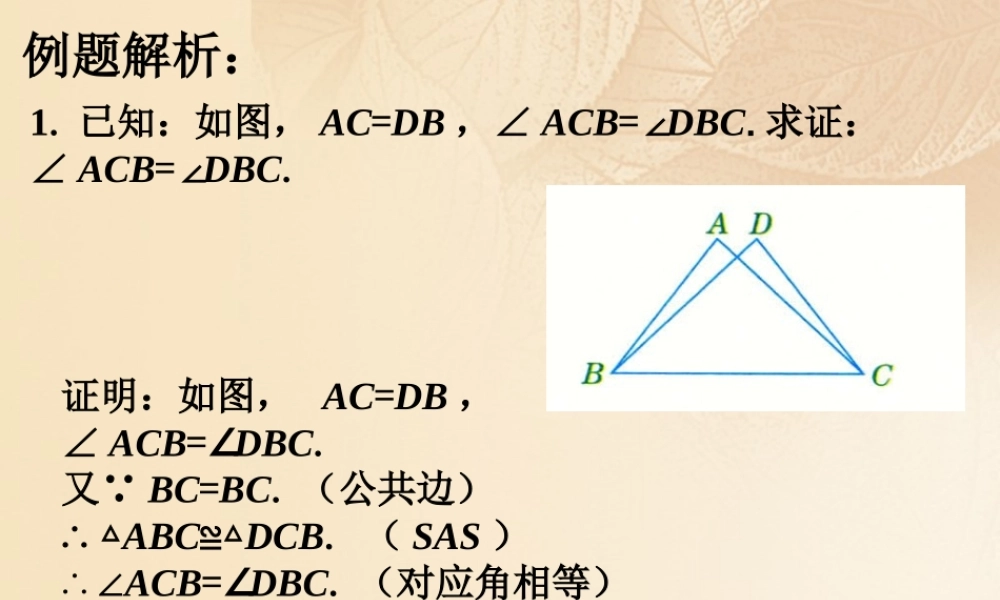 八年级数学上册 1.2 怎样判定三角形全等 例题解析 边角边素材 (新版)青岛版 素材
