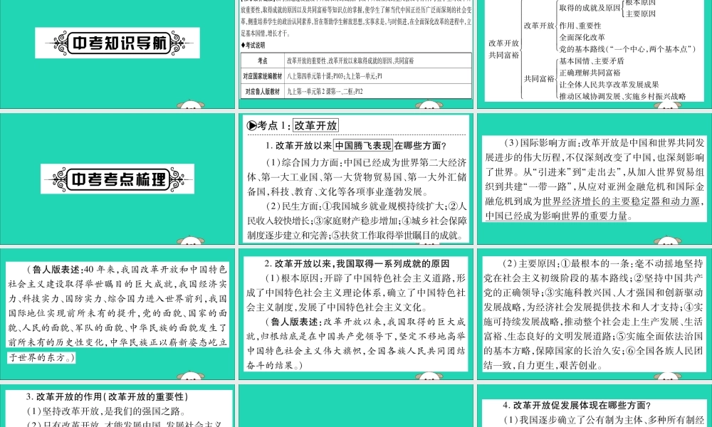 宁夏中考道德与法治考点复习 第二篇 第一板块 国情部分 第4课时 改革开放 共同富裕课件