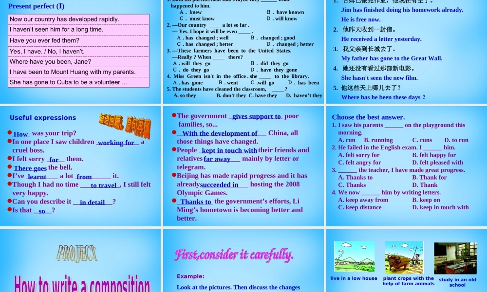 九年级英语上册 Unit 1 The Changing World Topic 1 My hometown has become moreand more beautiful Section D课件 仁爱版 课件