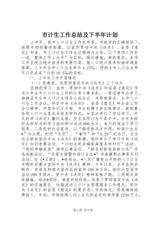 市计生工作总结及下半年计划