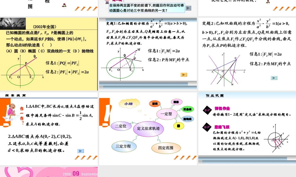 定义法 求轨迹方程高三数学第二轮复习课件 人教版 课件