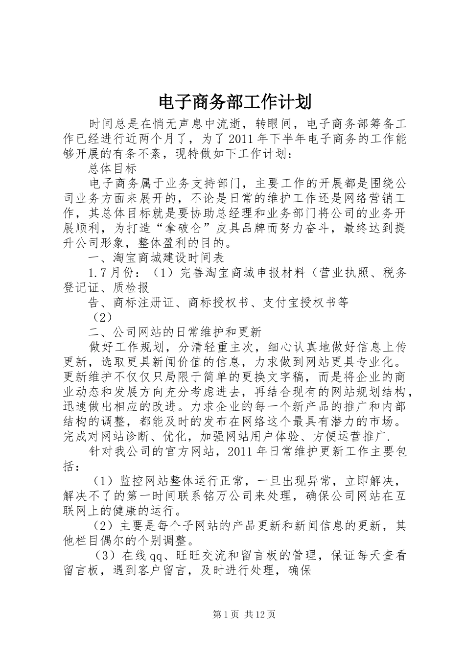 电子商务部工作计划_第1页