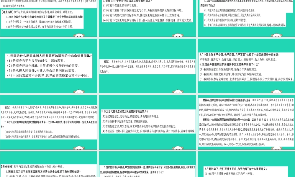 宁夏中考道德与法治考点复习 第三篇 热点透视 天下纵横 专题五 加强国际交流 携手创建未来课件