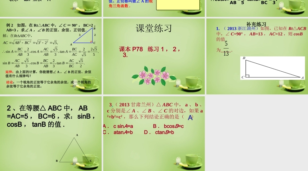 九年级数学下册 281 锐角三角函数课件2 (新版)新人教版 课件