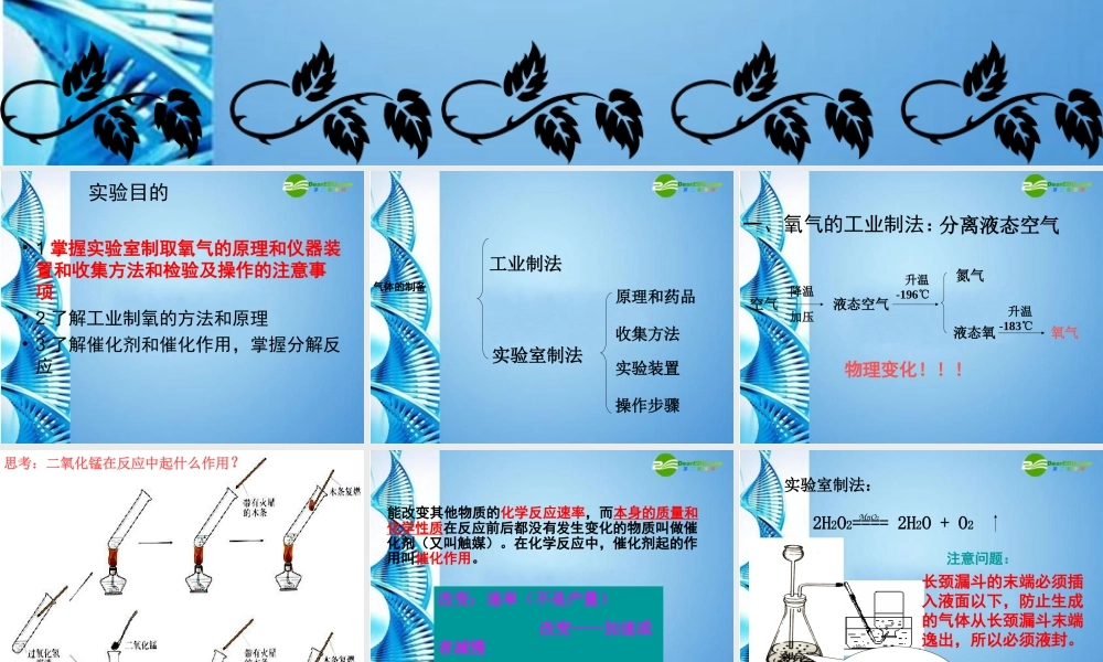 八年级化学 四单元第三节氧气的实验室制法课件 鲁教版五四制 课件