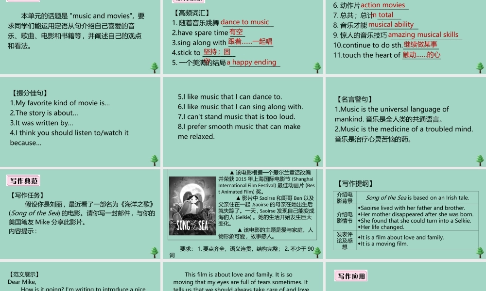 九年级英语全册 Unit 9 I like music that I can dance to单元写作专项作业课件 (新版)人教新目标版 课件