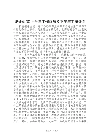 统计站XX上半年工作总结及下半年工作计划