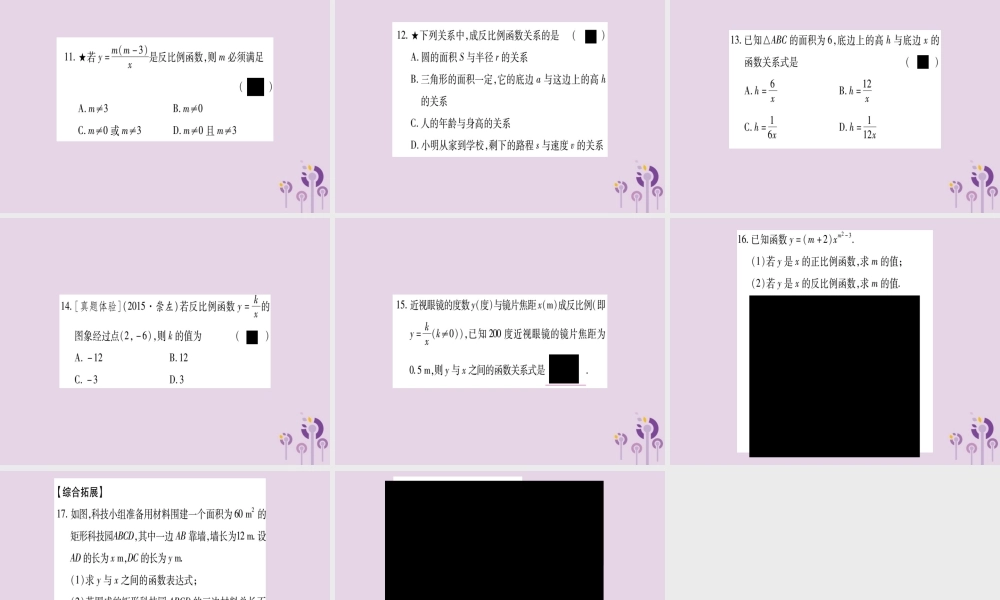九年级数学上册 第1章 反比例函数 11 反比例函数作业课件 (新版)湘教版 课件