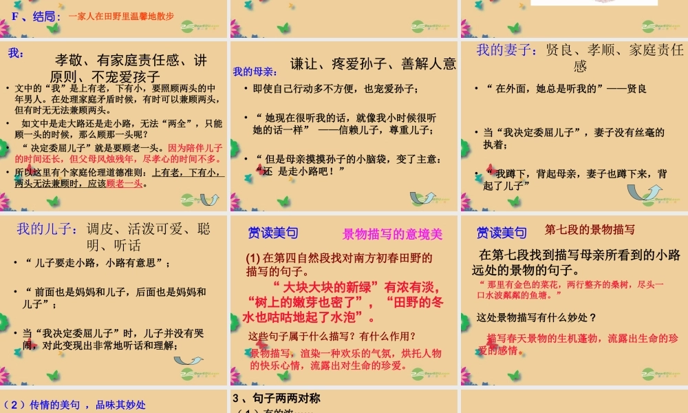 九年级语文 散步复习课件