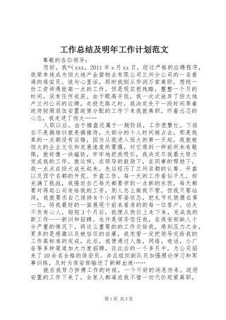 工作总结及明年工作计划范文